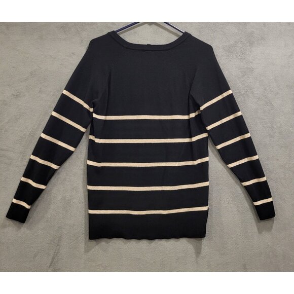 Bobeau‎ Women's V-Neck Lightweight Sweater Black with Brown Stripes Size Small - Picture 2 of 5